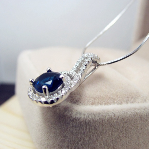 FINAL - Sterling Silver Blue AAA Zircon Necklace - Picture 2 of 8